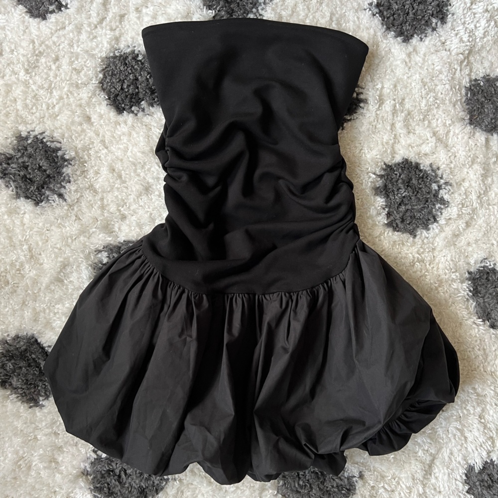 Black Strapless Bubble Hem Dress